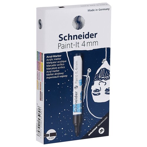 маркер акриловый schneider paint it 320 4мм пулевидный черный 120201 1 шт Schneider Набор акриловых маркеров Paint-it 320 (120203), 5 шт., синий, 5 шт.