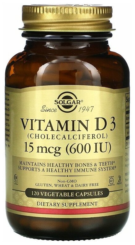 Solgar Vitamin D3 15 mcg 600 IU 120 вегетарианских капсул