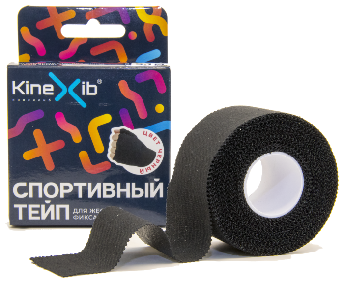 Спортивный бинт Kinexib Sport tape, для жесткой фиксации, неэластичный 9.1м*3.8см, черный