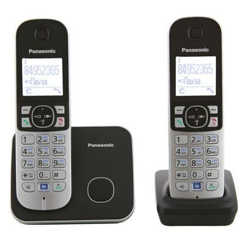 РТелефон Dect Panasonic KX-TG6812RU черный труб. в компл.2шт АОН ртелефон dect panasonic kx tg6811rub черный аон