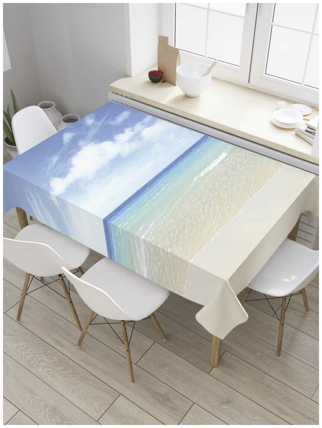 Скатерть прямоугольная JoyArty на кухонный стол "Пляжные красоты" из оксфорда, 120x145 см