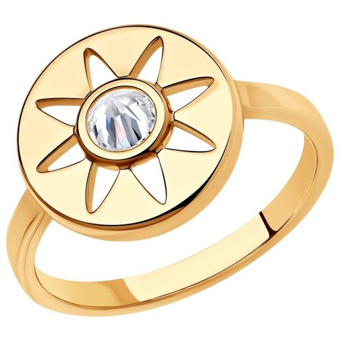 фото Sokolov кольцо из золочёного серебра с фианитом 93010840, размер 17.5