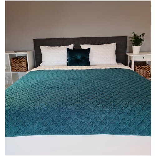 Покрывало 180Х220 стеганое Шерпа LinenWay, морская волна