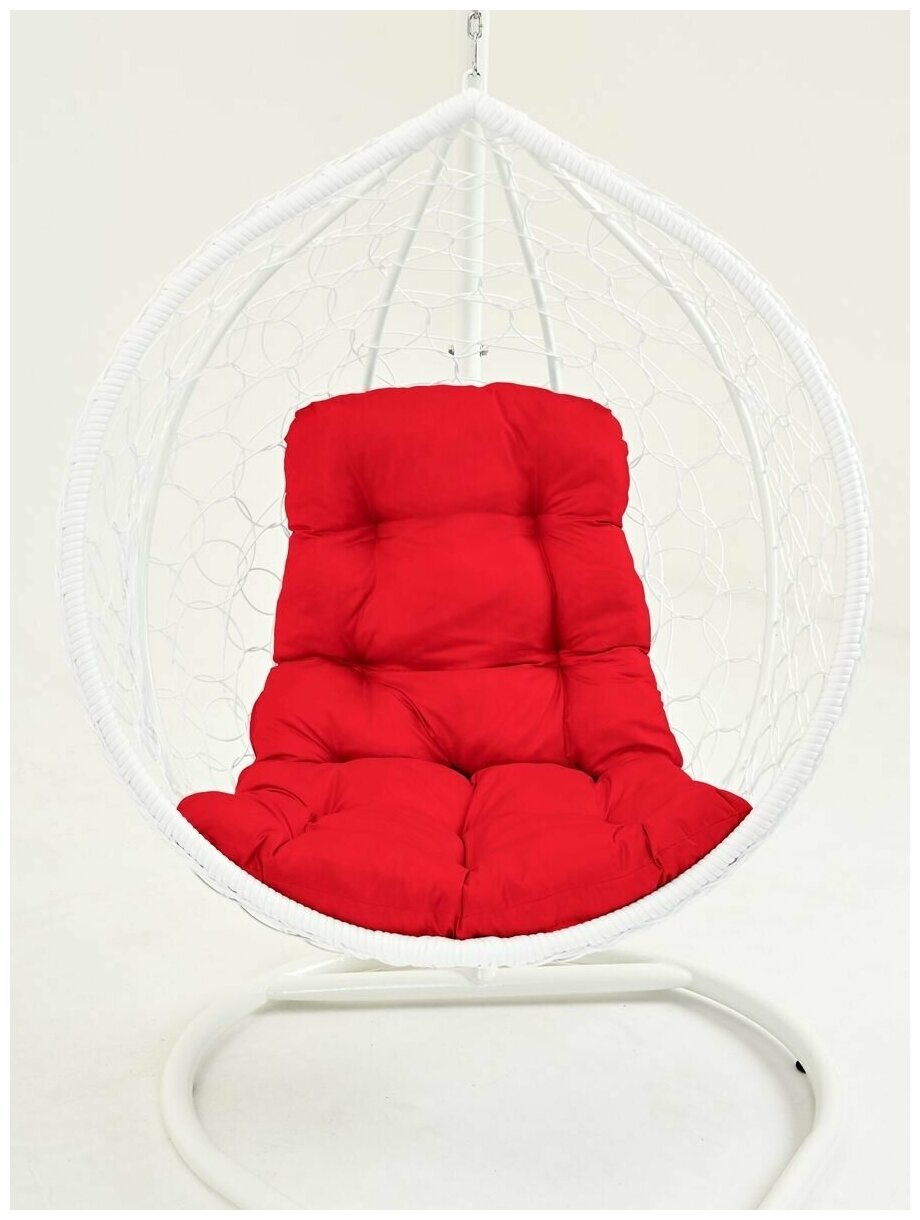 Подвесное кресло Yova Bubble, усиленная стойка до 225 кг белая, подушка трапеция красная - фотография № 5