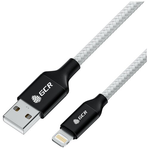 Кабель GCR USB - Lightning MFI (GCR-IP7N), 1 м, белый/черный переходник адаптер gcr gcr ip7n print 1 м милая