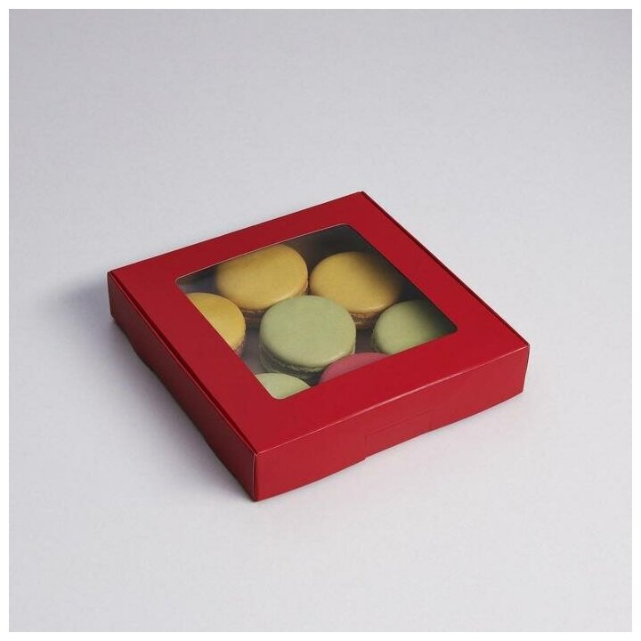 Коробка самосборная, с окном, красная, 16 х 16 х 3 см, набор 5 шт. - фотография № 1