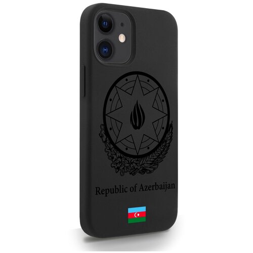 Черный силиконовый чехол SignumCase для iPhone 12 Mini Черный лаковый Герб Азербайджана для Айфон 12 Мини