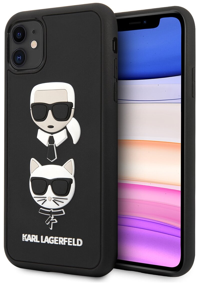 Lagerfeld для iPhone 11 чехол 3D Rubber Karl and Choupette Hard Black