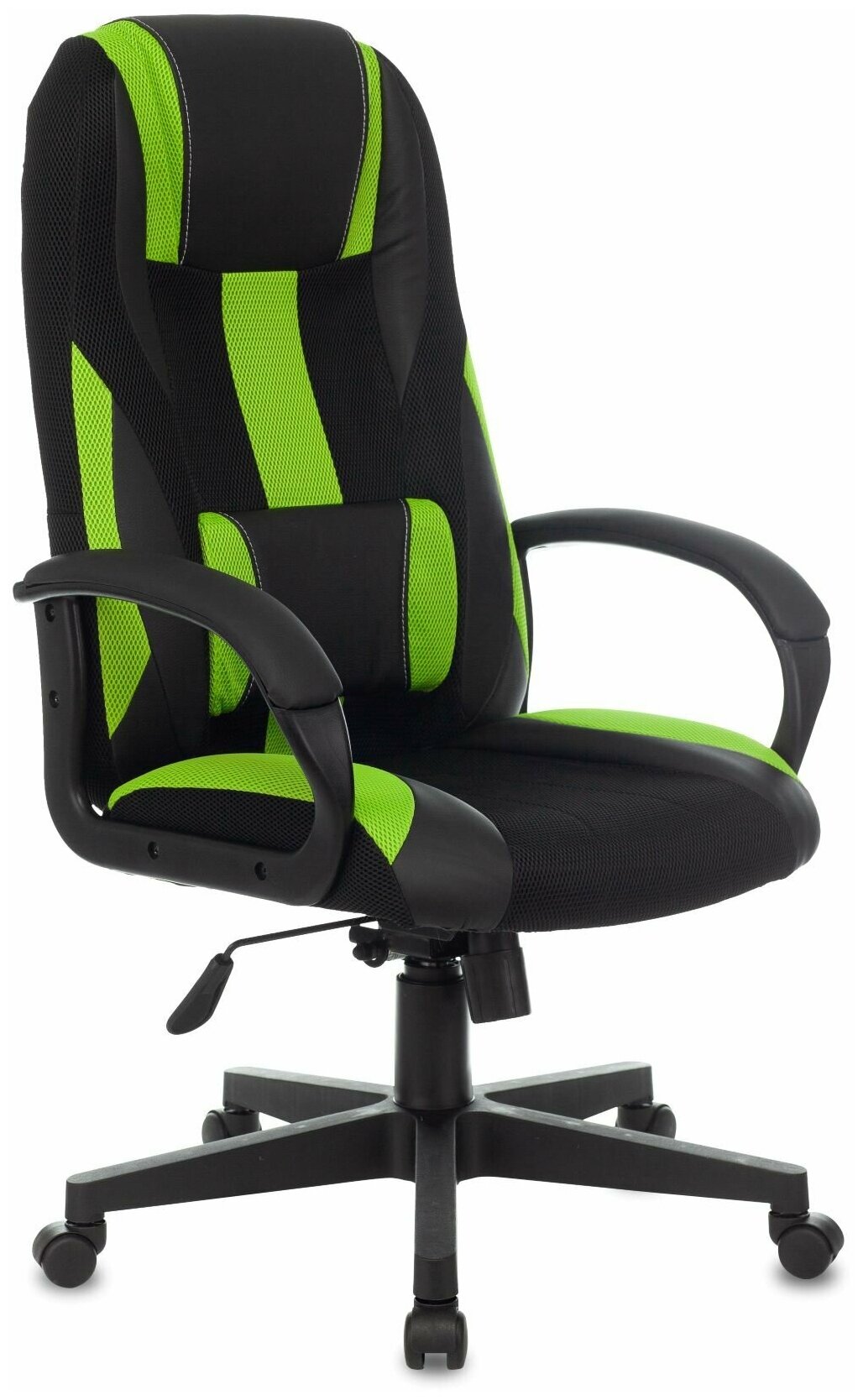 Кресло игровое TopChairs ST-CYBER 9 GREEN (Спинка и сиденье комбо ткань/экокожа, цвет черный/зеленый