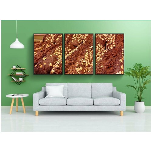 фото Набор модулных постеров для интерьера "ржаной хлеб, буханка, хлеб из цельной зерна" 60x90 см. в тубусе, без рамки lotsprints