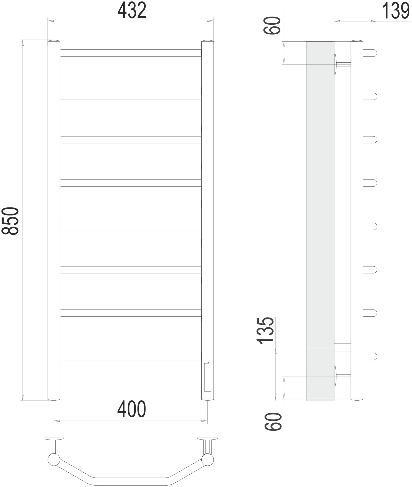 Полотенцесушитель электрический Terminus Виктория П8 400x850 - фото №3