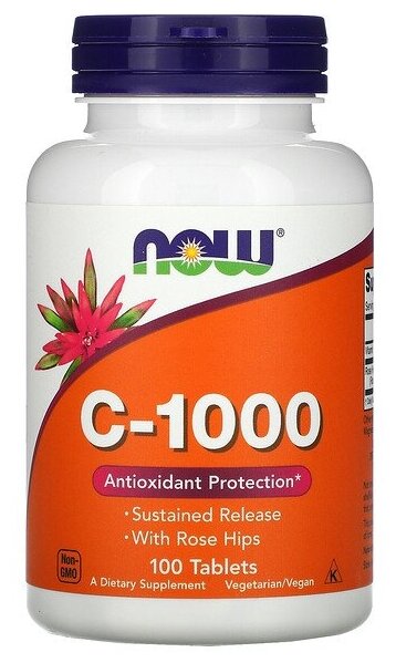 Vitamin C 1000mg with Rose Hips 100 tabs Now - фотография № 1