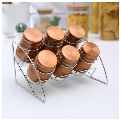 фото Набор банок для сыпучих продуктов "стиль", 6 шт, 19x16x15 см, на подставке, цвет бронза yandex market