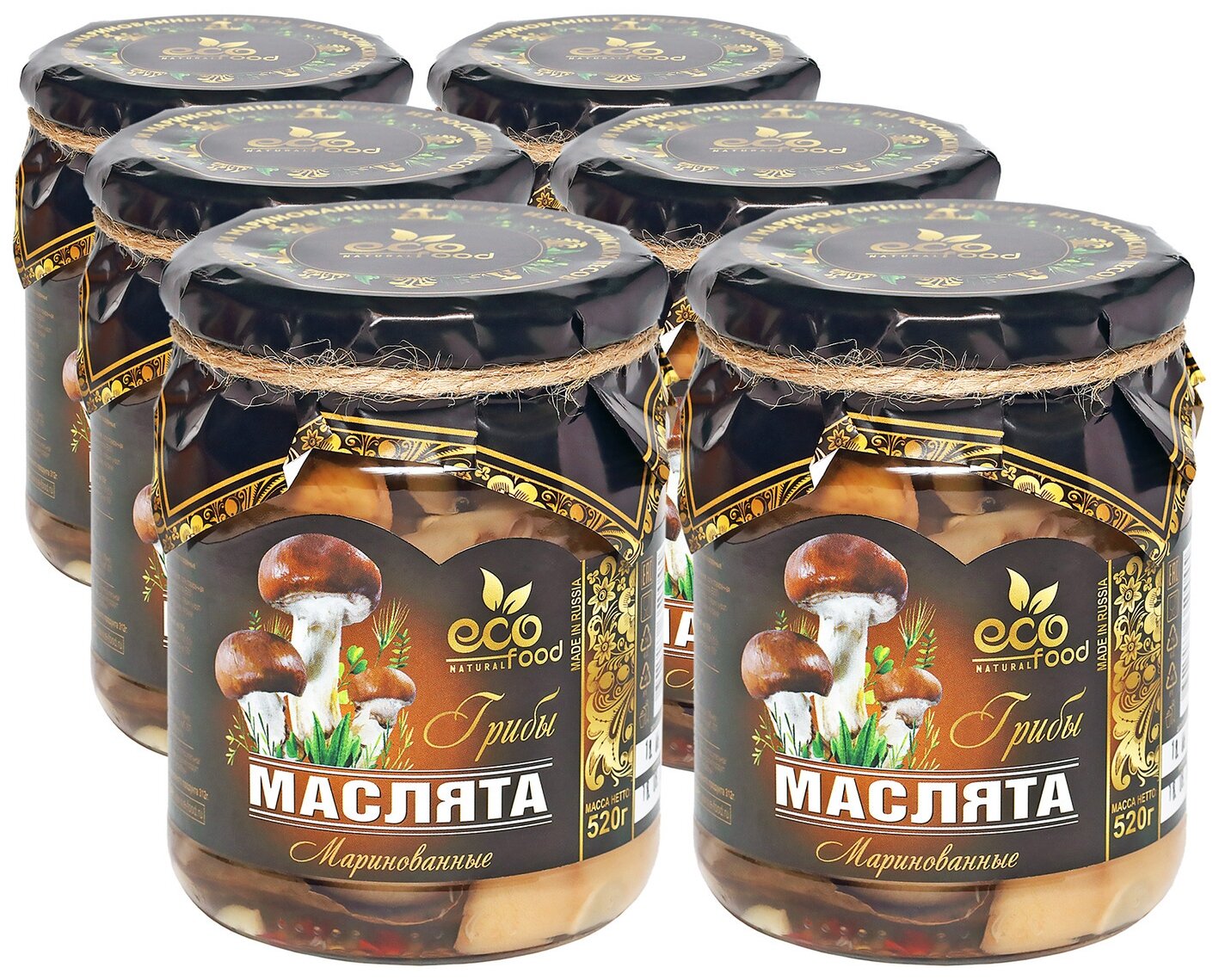 Грибы Маслята маринованные, 520г х 6шт ЕCOFOOD