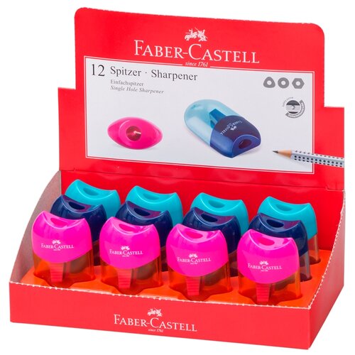 faber castell точилка пластиковая 1 отверстие контейнер ассорти sela Faber-Castell Точилка пластиковая 12 штук, 183515 в ассортименте