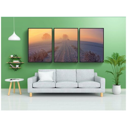 фото Набор модулных постеров для интерьера "зимний путь, снег, восход солнца" 60x90 см. в тубусе, без рамки lotsprints