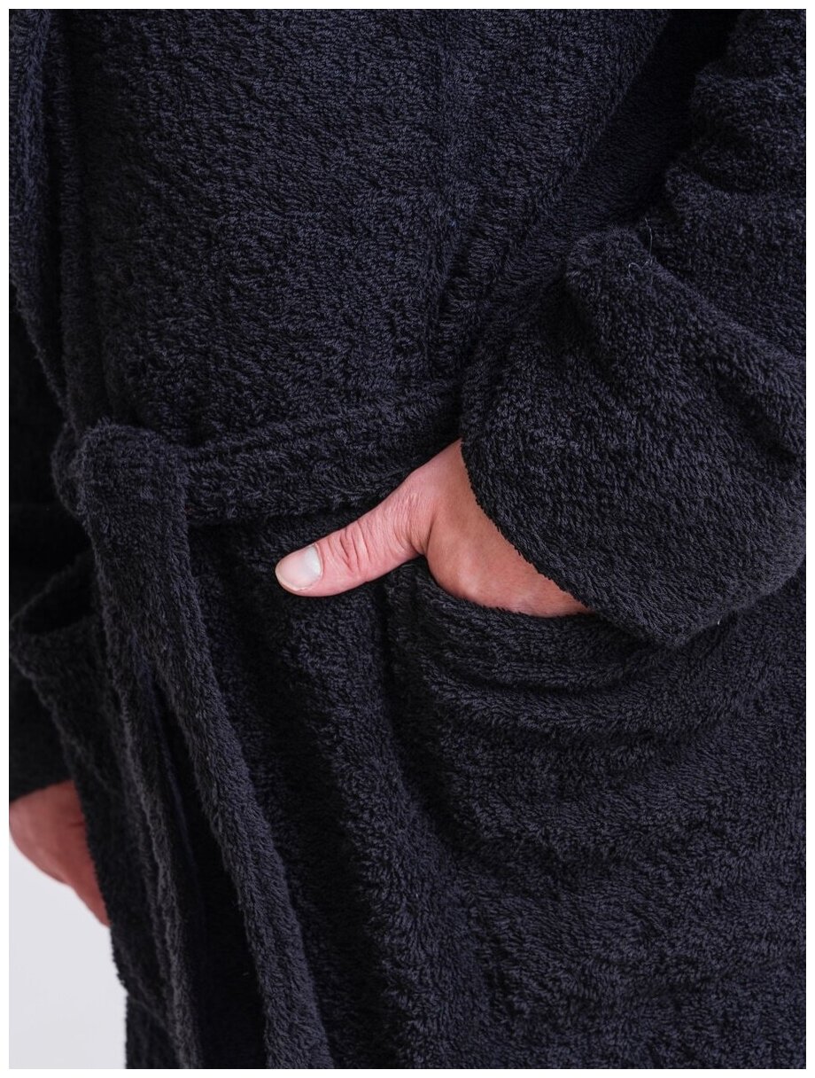 Халат мужской махровый BIO-TEXTILES с капюшоном 44-46 черный домашний хлопок с запахом банный больших размеров длинный в подарок бассейн - фотография № 8