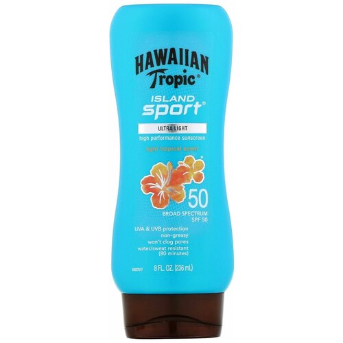 Hawaiian Tropic, Island Sport, Солнцезащитное средство с широким спектром защиты, SPF 50, легкий тропический аромат, 236 мл