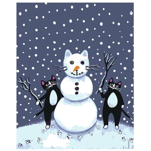 Картина по номерам, Живопись по номерам, 100 x 125, A448, коты, зима, снег, снеговик, веселье картина по номерам живопись по номерам 100 x 125 a448 коты зима снег снеговик веселье