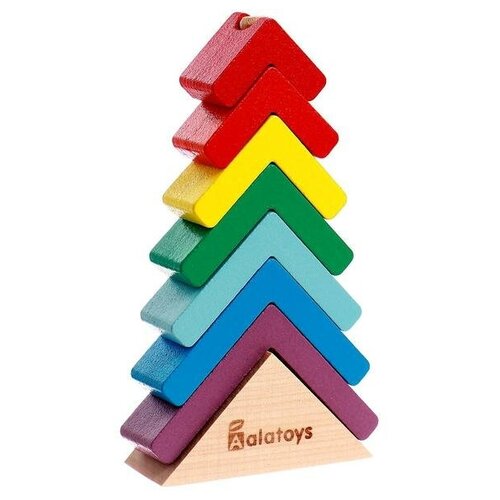 Купить Пирамидка «Ёлочка» основание, 7 деталей, 8, 3 × 2, 9 × 14 cм, Alatoys, дерево
