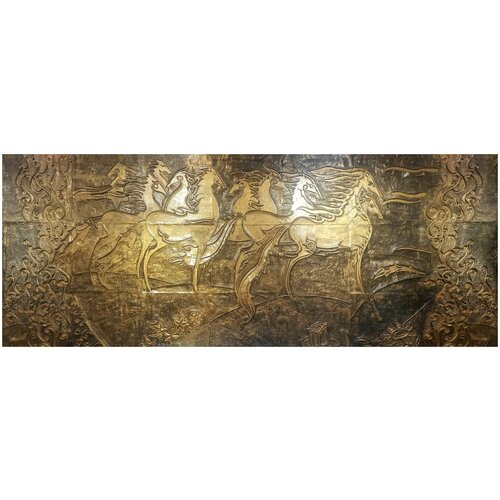 Фотообои Уютная стена Барельеф с лошадьми 690х270 см Бесшовные Премиум (единым полотном)