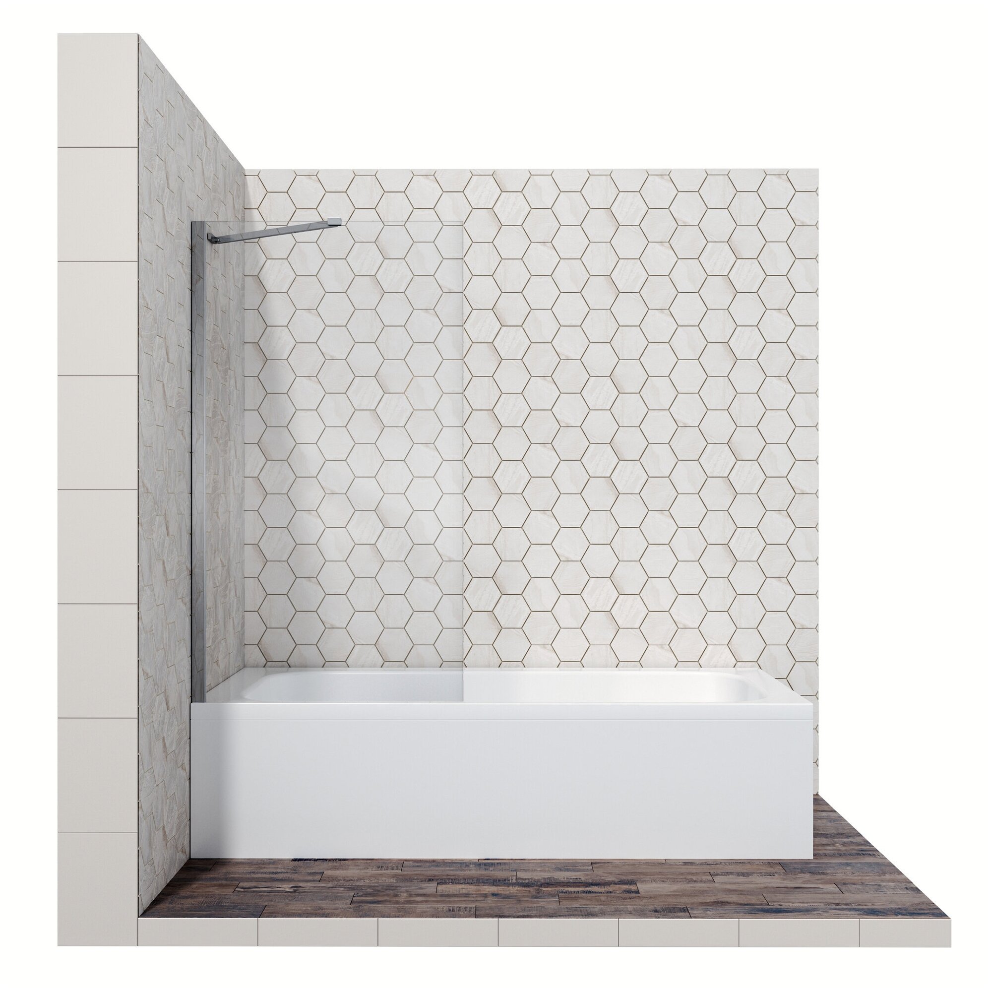 Стеклянная шторка для ванной с неподвижной дверью Ambassador Bath Screen 16041103: ширма для ванны 80 см с покрытием EasyClean