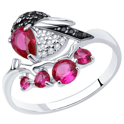 фото Серебряное кольцо sokolov 94012493 с фианитом и рубиновым корундом diamant-online
