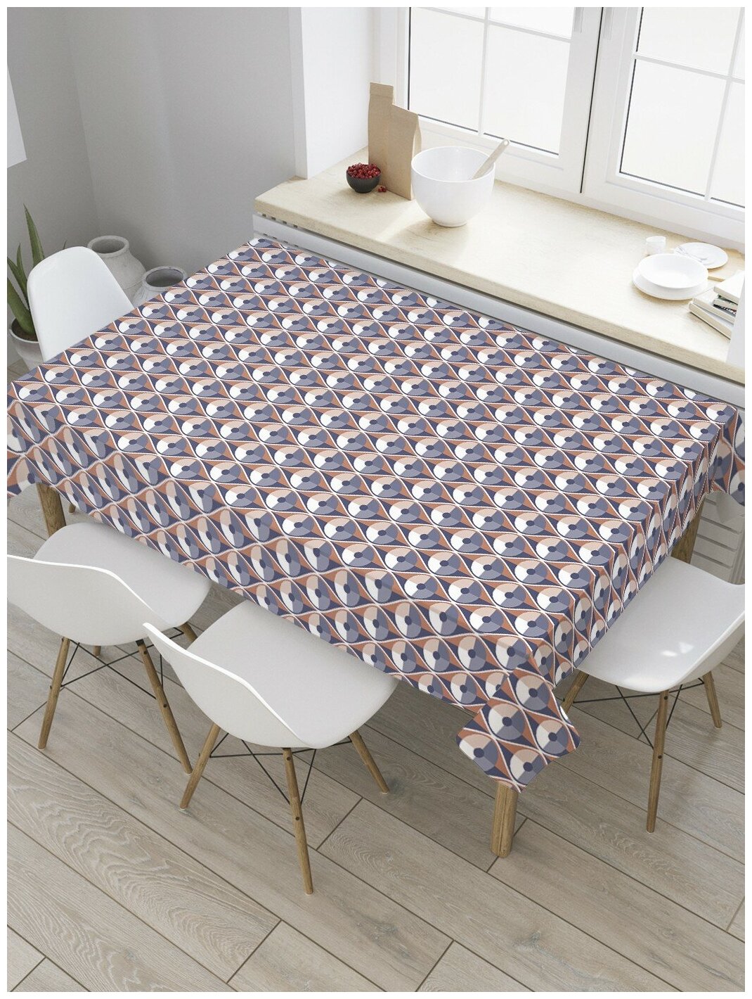 Скатерть прямоугольная JoyArty на кухонный стол "Диски в ромбах" из оксфорда, 120x145 см
