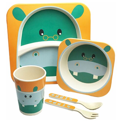 фото Детский столовый набор, тарелка, миска, ложка, вилка, стакан, цвет оранжевый, 27х25х10 см, baby fox bf-bowl-38
