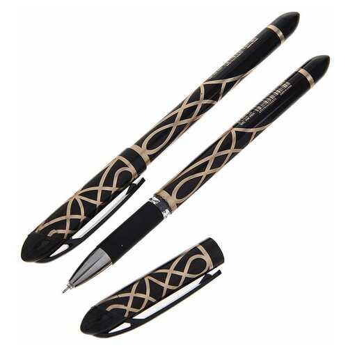Ручка гелевая 0.5 мм, чёрный, корпус с узором, игольчатый пишущий узел (12шт.)