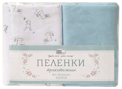 Пеленка трикотажная Baby Nice 90х120, 2 шт, голубой