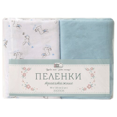 Пеленка трикотажная Baby Nice 90х120, 2 шт, голубой