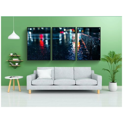 фото Набор модулных постеров для интерьера "боке огни, мокрый, желоб" 60x90 см. в тубусе, без рамки lotsprints