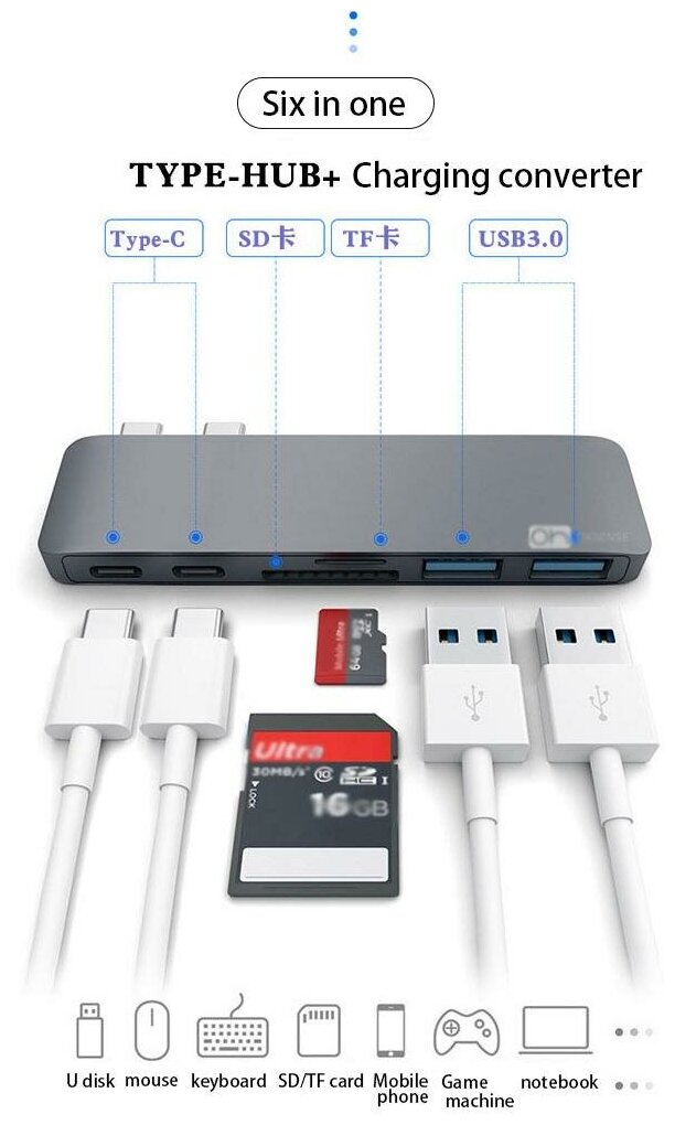 USB-концентратор (адаптер, переходник) Aluminum Type-C 6 в 1 (Grey) для MacBook 13