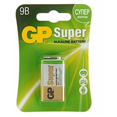 Батарейка алкалиновая GP Super, 6LR61 (6LF22, MN1604)-1BL, 9В, крона, блистер, 1 шт. батарейка алкалиновая gp super комплект 3 шт 6lr61 6lf22 mn1604 1s 9в крона спайка 1 шт