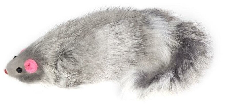 Игрушка Триол для кошек МЕХ натуральный длинный Мышь серая С погремушкой 14 см М5.5G 1009