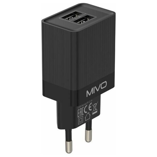 фото Сетевой адаптер - блок питания mivo mp-221 для зарядки телефона, смартфона, 2xusb, 2.1a