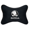 Автомобильная подушка на подголовник алькантара Black (белый) с логотипом автомобиля Skoda - изображение