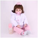 Kaydora Кукла Реборн (Reborn Dolls) - Девочка в белой курточке с котами (56 см) - изображение