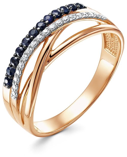 Кольцо Vesna jewelry, красное золото, 585 проба, родирование, сапфир, размер 18, синий