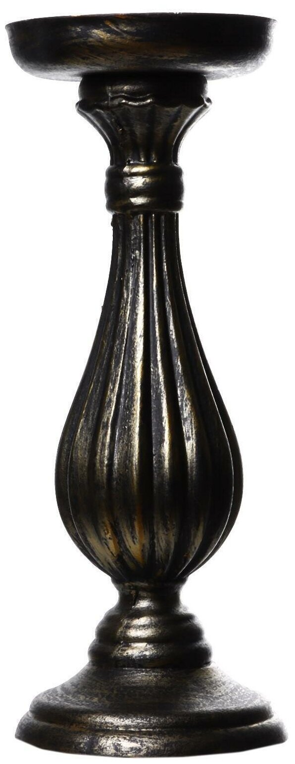 Подсвечник дерево на 1 свечу "Фердинанд" чёрный с золотой патиной 28х10,5х10,5 см 5493643 . - фотография № 1