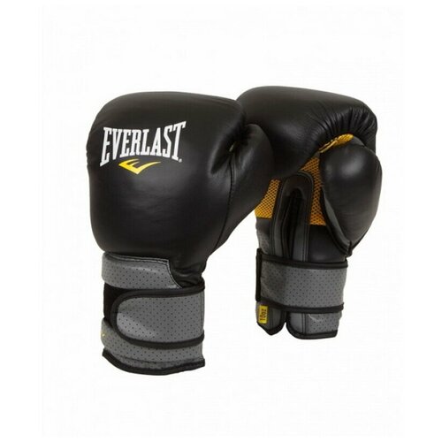 Боксерские перчатки Everlast тренировочные на липучке Pro Leather Strap черные