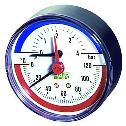 Термоманометр FAR 0-10 бар, 0-120 °C, 80 мм, торцевое соединение 1/2", FA 2550P10 12
