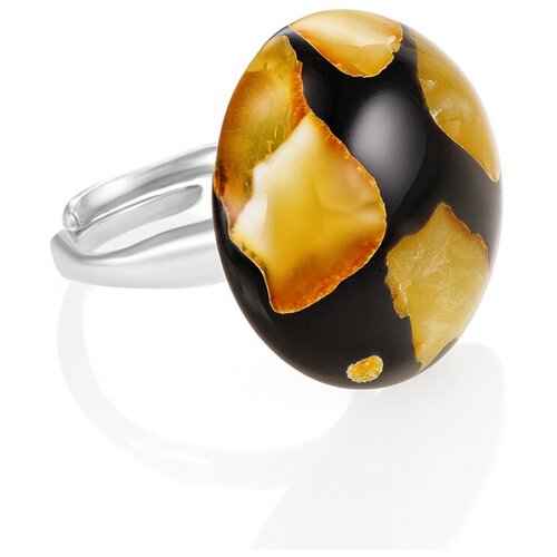 фото Amberholl кольцо «далматин» черного цвета с натуральным балтийским янтарём