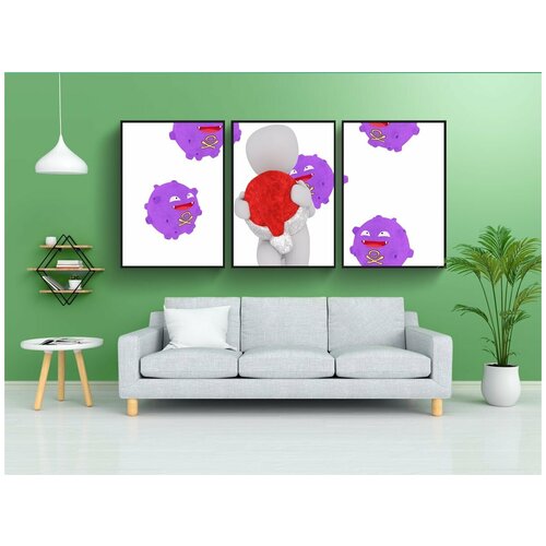 фото Набор модулных постеров для интерьера "бактерии, белый кобель, 3d модель" 60x90 см. в тубусе, без рамки lotsprints