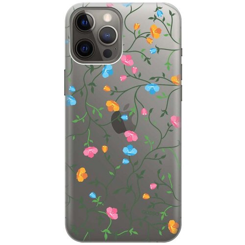 фото Ультратонкий силиконовый чехол-накладка transparent для apple iphone 12 pro max с 3d принтом "сurly flowers" gosso