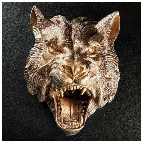 Подвесной декор Голова волка бронза 38х30х28см панно голова волка бронза черный 40см
