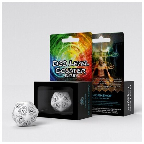 Кубик-счётчик для настольных ролевых игр (Dungeons and Dragons, DnD, D&D, Pathfinder) - D20 Level Counter White & black Die (30мм)