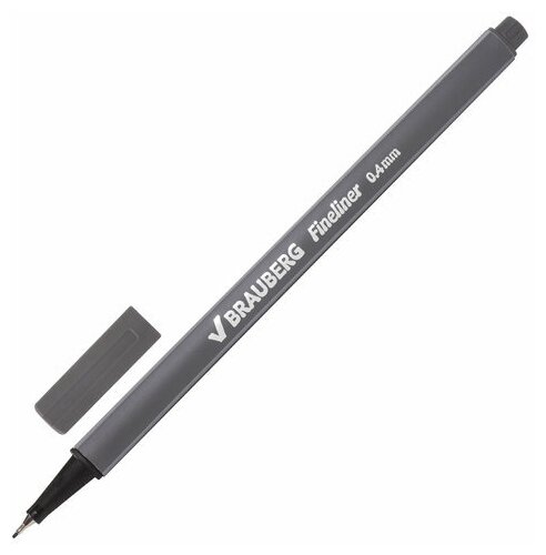 Ручка капиллярная (линер) BRAUBERG "Aero", серая, трехгранная, металлический наконечник, линия письма 0,4 мм, 142258