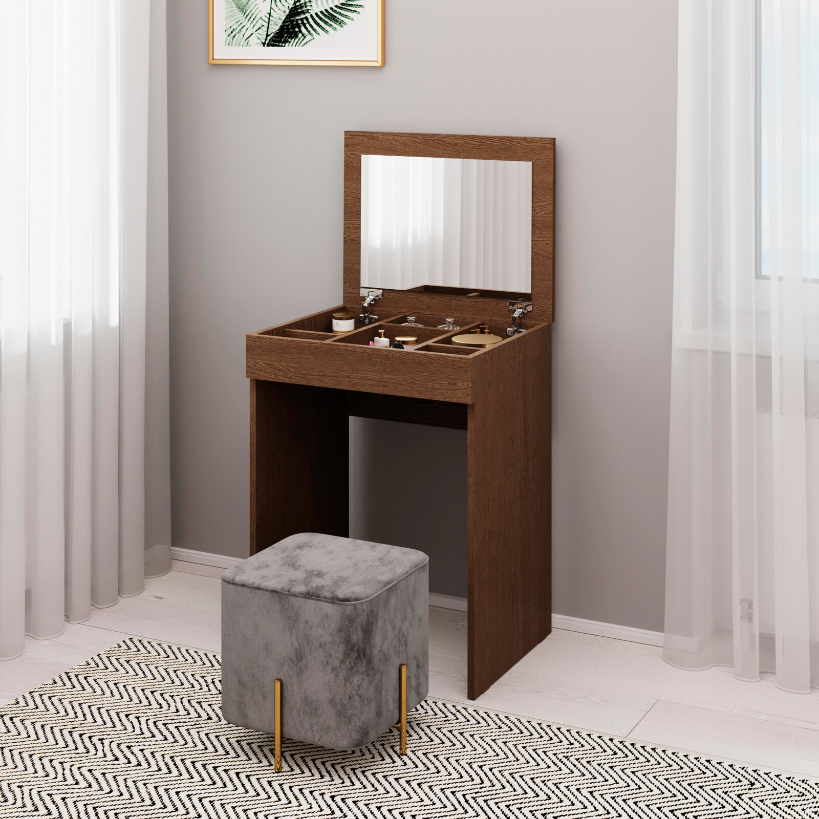 Столик туалетный венге СОНАТА-3 с ящиком и зеркалом 55,1х43,6х119 см - фотография № 2
